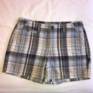 St. John’s Bay shorts, blue & tan plaid color, size 8.
